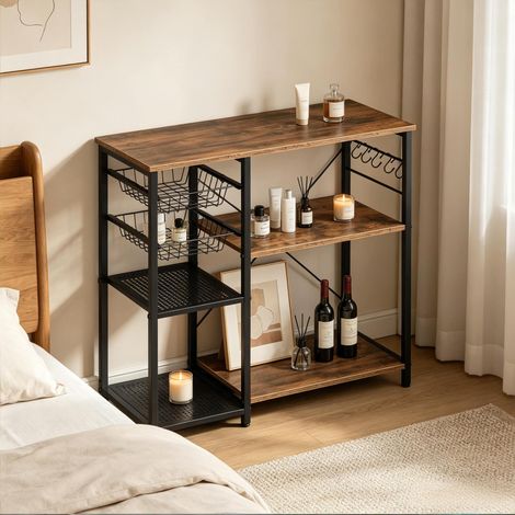 Scaffale da cucina 90x40x82 cm nero e marrone in metallo e truciolato con cestelli estraibili e ganci (1/3)