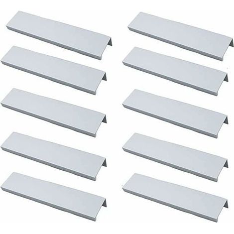Set di 10 maniglie a profilo per mobili da cucina - Maniglie invisibili, finitura spazzolata, lega di alluminio argento, interasse fori 96 mm (1/4)