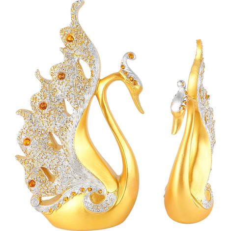 Paire de cygnes en résine dorée, figurines décoratives pour salon, buffet, cadeau mariage, ornements élégants (1/5)