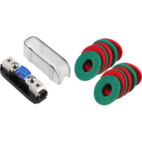 Compatible avec les porte-fusibles audio de voiture, bloc de distribution d'alimentation à 4 broches d'entrée/4 broches de sortie, avec 12 rondelles anti-corrosion pour les bornes de la batterie. (1/5)