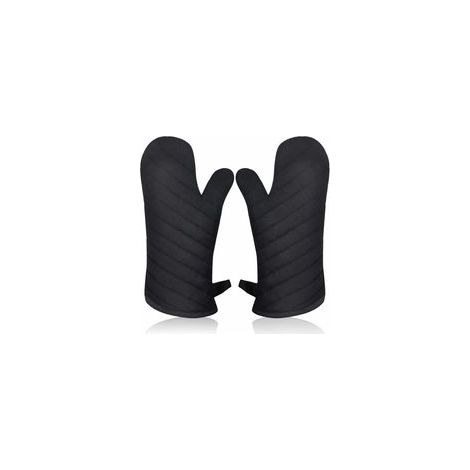 Paire de gants de cuisine anti-chaleur, mitaines longues épaisses, pour four et BBQ, noir – (1/5)
