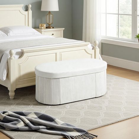 Pouf Contenitore Pieghevole con Vano da 72L e Rivestimento in Velluto, 76x38x35 cm, Crema