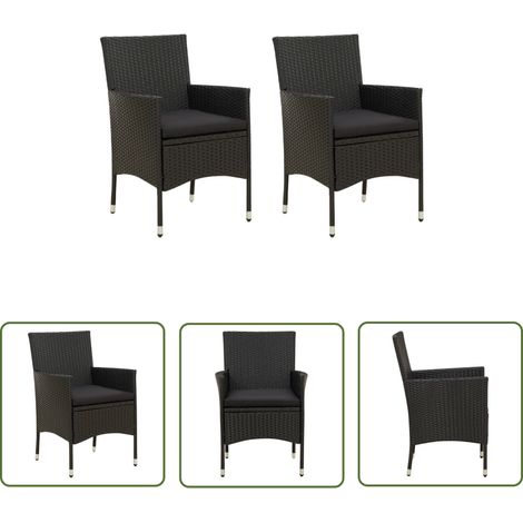 The Living Store Chaises de jardin lot de 2 avec coussins Résine tressée Noir - Chaise De Jardin - Chaise Extérieure - Mobilier De Jardin - Set De Chaises - Résine Tressée (1/5)