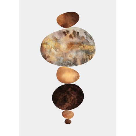 Tableau géométrique blanc marron & doré | Tableau moderne idéal cuisine | Tableau sur toile design original pour déco salon 0,5 x 0,7 m (1/2)