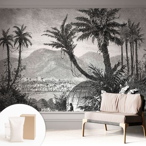 Papier peint intissé mural pour salon chambre à coucher tendance et originale - Colle incluse gratuite Oasis tropicale 312x219 cm (1/5)