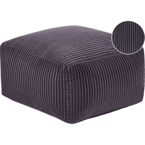 Pouf en Velours Côtelé Rembourrage Billes EPS Carré Motif Uni Gris Foncé Mukki