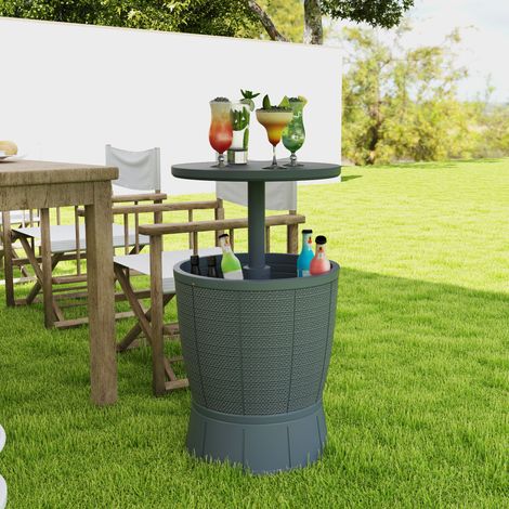 Tavolo da ghiaccio 3 in 1, tavolino da cocktail con secchiello per il ghiaccio, piano telescopico per giardino, Ø 49 x 58-84 cm, grigio