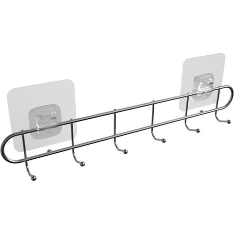 Patère Murale Inox 5 Crochets, Porte-Manteau Adhésif Sans Perçage pour Salle de Bain et Entrée (1/3)