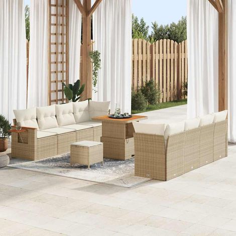 vidaXL Conjunto de sofás de jardín con cojín 12 pcs Beige y Crema (1/5)