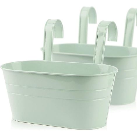 2pcs Pots De Fleurs À Suspendre Métal Avec Double Crochet Amovible Pot Plante Supendu Avectrou De Drainage Pour Décoration Jardin Balcon Terrasse Intérieur Ou Extérieur，Gris Vert