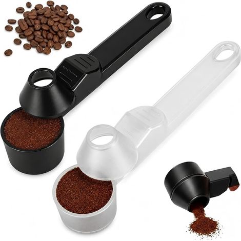 Cuillère doseuse à café (capacité de 2 cuillères à soupe) lot de 2 cuillères-entonnoirs pour capsules réutilisables (type K-Cup) remplissage sans débordement idéal pour café, thé et poudres. (1/5)
