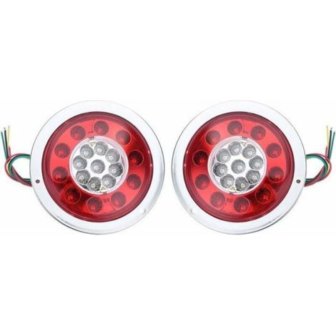 Lot de 2 feux arrière ronds à 19 LED - Ambre rouge - Pour camion, remorque, camion - Clignotant - 10-30 V - Argenté-LIAIKI (1/5)