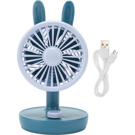 Ventilateur USB bureau étudiant inclinable ergonomique forme lapin mignon silencieux petit portable pour camping pique-nique bleu (1/5)