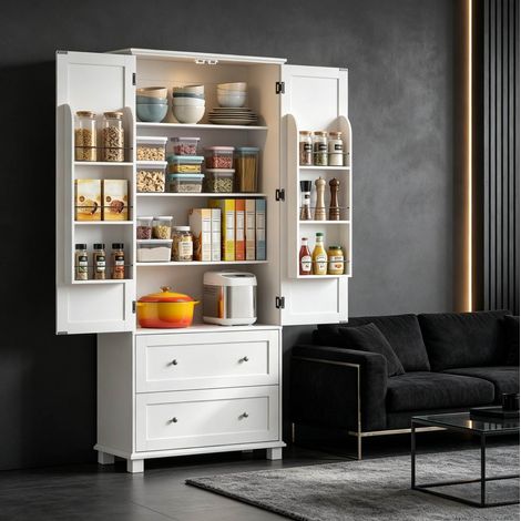 Mueble de cocina blanco con 2 puertas y 2 cajones, estantes regulables DESVIAE (1/5)