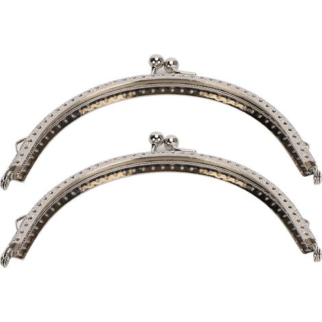2Pcs Cadre de Sac Métallique Argent, Fermoir à Baiser Rétro, Poignée Semi-Circulaire Gaufrée 15cm (1/5)