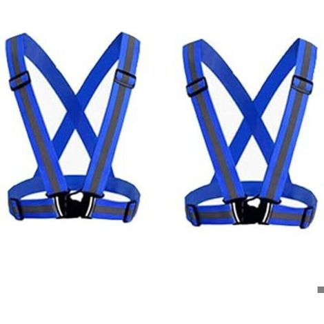 Pack de 2 (Bleu)Gilet de sécurité réfléchissant pour adultes / enfants, veste de gilet de travail réglable haute visibilité, (1/4)
