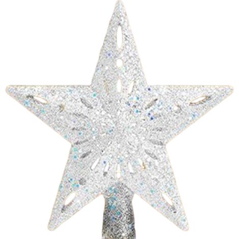 Étoile - Projecteur 3D Rotatif 6 Motifs - Décoration Sommet Sapin Noël - 25,9 x 25,4 x 4,6 cm - Argenté Pailleté - 1 Pièce (1/5)