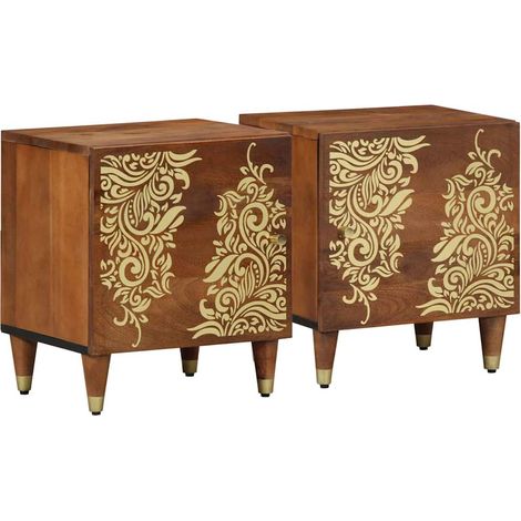 Cabinet de chevet avec porte 2 pcs-Table de nuit-Table de chevet Marron miel 40 x 33 x 46 cm (1/5)