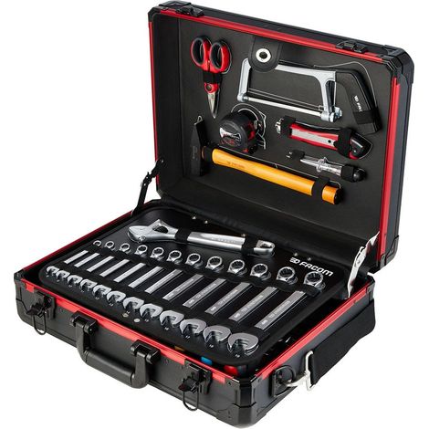 Facom – Valise aluminium 181 outils – Mallette légère avec 3 plateaux + module mousse bicolore – Bandoulière renforcée – Organisation verticale