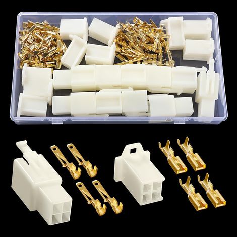 100 Pièces 2.8mm Automobile Connecteur Kit, 4 Broches de Fil Électrique Connecteur et Femelles Sertir Cosse Assortiment, pour Moto, Voiture, Camion, Scooter, Bateaux Électrique (1/5)