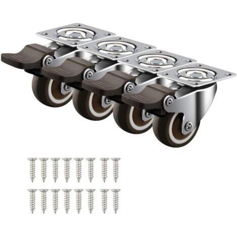 4 Petites Roulettes Pivotantes 32mm/1.25 Roulettes pour Meubles Avec Frein Plaques 50KG Roues Caoutchouc Chariot etabli Meubles Industrielles Transport -Versailles (1/5)