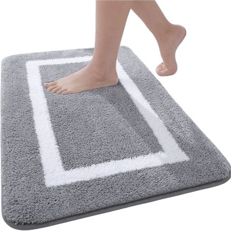 Tapis de bain antidérapant à séchage rapide, microfibre épaisse, gris clair, 40 × 60 cm (1/5)