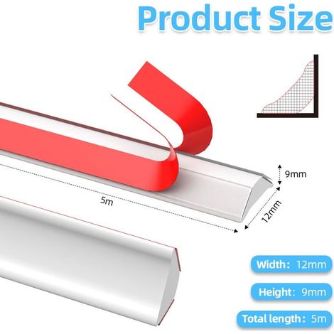 Selbstklebende Zierleiste, 5 m PVC, flexibel, selbstklebend, weiß, Sockelleisten- und Deckenabschlussleiste für Wände, Schränke, Böden, Badezimmer und Arbeitsplatten (12,9 mm) (1/5)