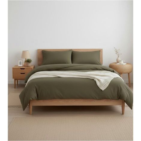 Housse de couette 140 x 200 cm Contemporain uni kaki (1/3)