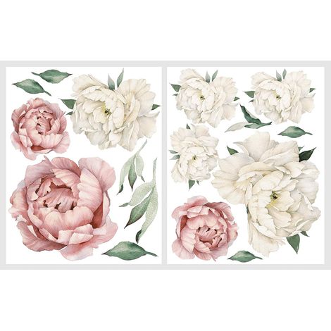 Decal Mural Pivoine - Autocollant Murale Fleur Eau Colorée Noir et Blanc - Pour Salle de Séjour Chambre Nursery - 8 Pièces (1/5)