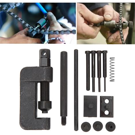 Werkzeugsatz zum Auskuppeln und Vernieten von Ketten für die Reparatur von Kraftfahrzeugen und Motorrädern, geeignet für die meisten Getriebe- oder Steuerketten von 35 bis 630 (VT01420). (1/5)