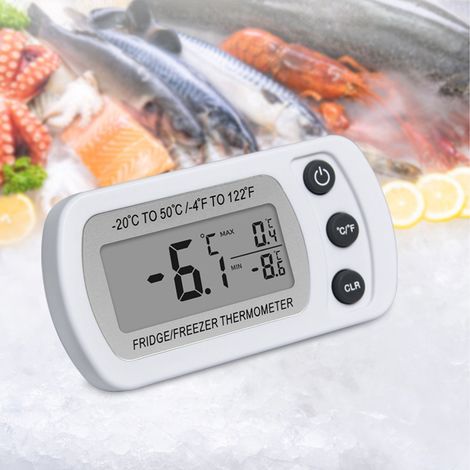 Termómetro digital para refrigerador con función de memoria, carcasa de plástico ABS blanco, conmutable entre °C y °F, compacto con gancho [Termómetro] + [Carcasa de ABS blanco] + [Digital con función (1/5)