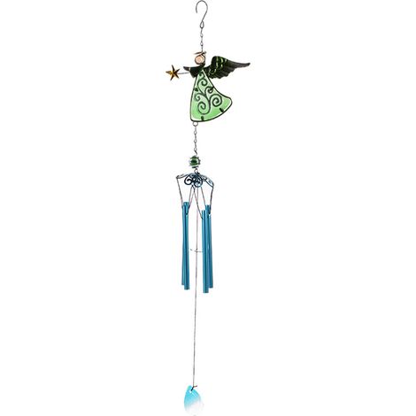 Este carillón de viento decorativo de metal presenta un diseño angular único y forma de ángel, lo que lo hace adecuado para uso en exteriores. (1/4)