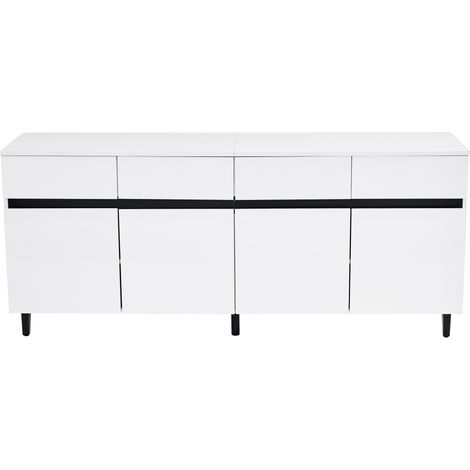 Weiße Hochglanz-Sideboard-Kommode mit 4 Schubladen, 2 Türen, verstellbaren Böden 160 cm (1/5)