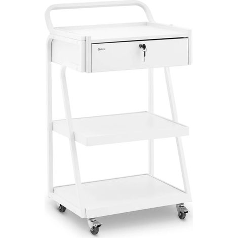 Chariot esthétique 1 tiroir verrouillable 3 étagères max. 80 kg blanc caoutchouc mdf acier blanc (1/4)