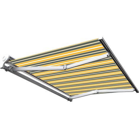 Sunny Inch – Store banne manuel demi coffre 2.5m x 2m – Aluminium extrudé – Toile imperméable anti-UV – Gris jaune (1/7)