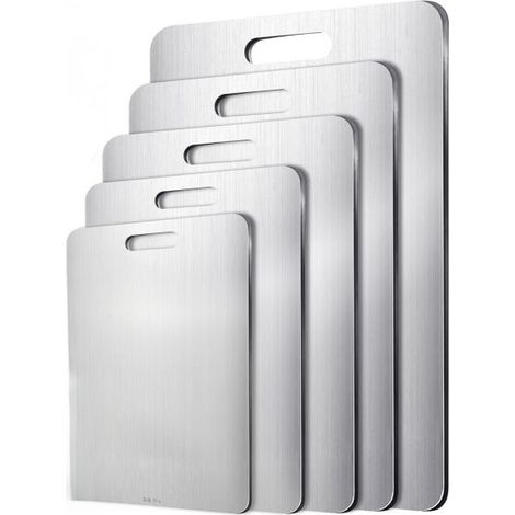 5 Pièces Set de Planches à Découper Acier Inoxydable 316 – Planche Inox Cuisine Antibactérienne, Planche à Découper Titane Double Face, Sans BPA, Idéal Viande, Fruits, Légumes, Pain (1/5)