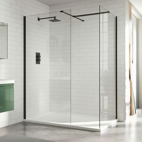 Duchy Padstow Matt Black Wet Room Screen Side Panel 800mm (inc T-Piece)