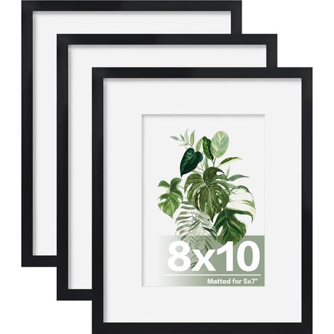 Cadres à photos 25,4 x 20,3 cm, cadre 25,4 x 20,3 cm affichage 12,7 x 17,8 cm avec tapis recouvert de plexiglas, pour montage mural, noir, 3 pièces (1/5)
