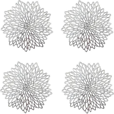 4 Pièces Napperon de Table Argent, Set de Table Rond évidé, Napperons Ronds Tapis de Table en Plastique, Utilisé pour L'isolation Thermique de L'assiette et de la Décoration de Table ( (1/4)