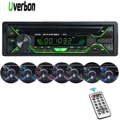 Autoradio UVERBON, 7 Couleurs Stéréo FM Radio 60W x 4, Lecteur MP3 Poste Voiture Support USB/SD/TF/AUX+Télécomm (1/3)