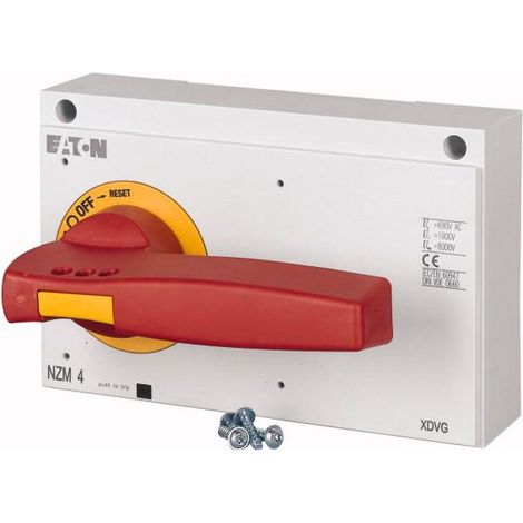 Poignée rotative pour mécanisme inverseur rouge/jaune verrouillable sur la poignée taille 4 IEC EATON NZM4-XDVGR