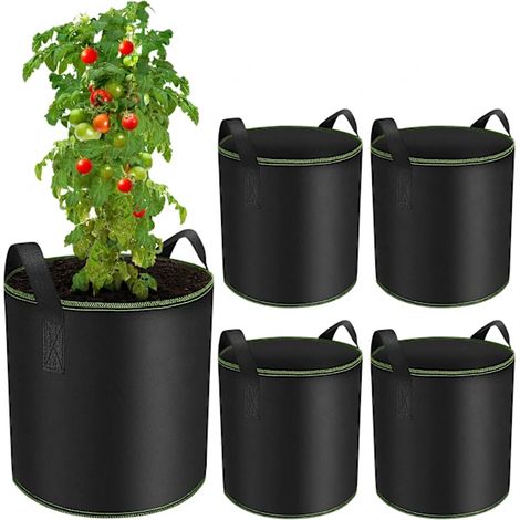 Filiyano-Lot de 5 sacs de culture de 30 L, pots en tissu respirant avec poignées pour pommes de terre, tomates, fleurs et fraises, noirs (1/5)