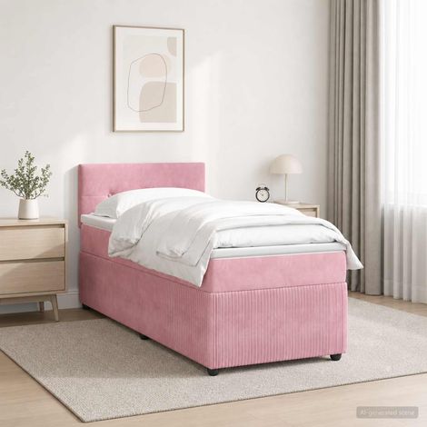 Cama box spring con colchón Rosa 100 x 200 cm Terciopelo (1/5)