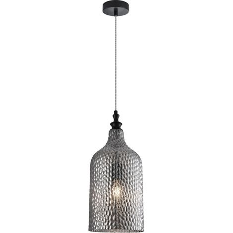 Merano Francisco Dome Suspension Plafonnier Verre Gris Fumé Métal Noir Mat LED E27