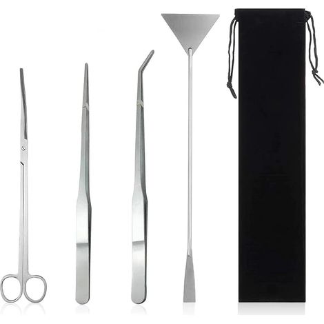 Kit d'aquascaping 4 en 1 - Ciseaux d'aquarium - En acier inoxydable - Pince à épiler longue - Avec sac de rangement - Pour couper les plantes aquatiques - Kit de nettoyage et de démarrage de (1/5)