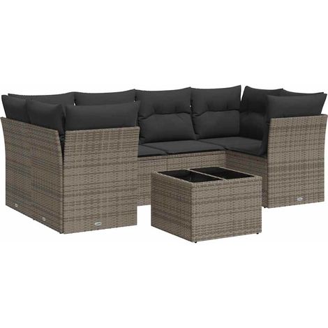 Set de sofás de jardín 7 piezas con cojines ratán PE gris vidaXL (1/5)
