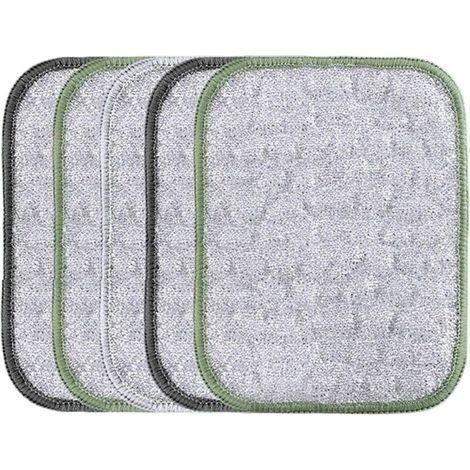 Lot de 5 torchons en fil métallique anti-rayures, chiffon de nettoyage à double usage, extérieur texturé solide, design sûr pour usage sec et humide, pour ustensiles de cuisine, grill, four, évier (1/5)