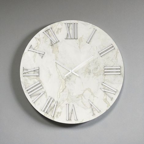 Orologio HAROLD rotondo D60 cm in legno rivestito con parato Argento (1/2)