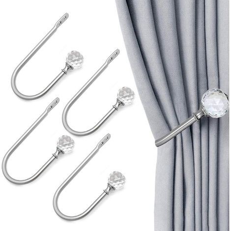 4 pieces of U-shaped curtains with clear crystal balls for wall decoration, silver (1/5)