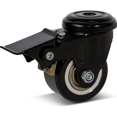 Roue pivotante freinée - MESO - PU - Trou central - 50mm - 120kg (1/2)